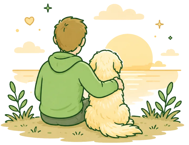 Un chien et son humain, assis côte à côte